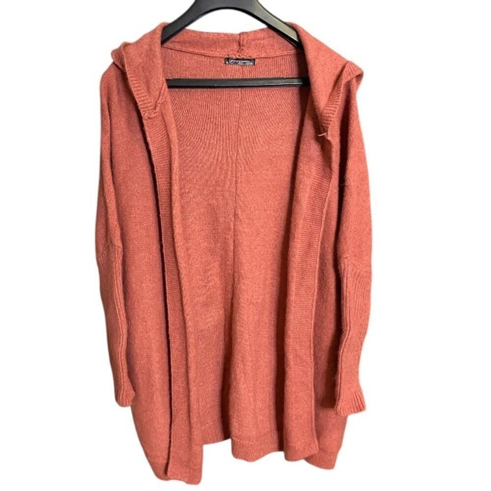 Pretty Garden Cardigan Womens Medium Open Front Sweater Knit Hooded Ribbed